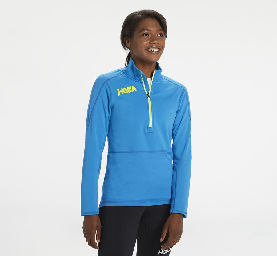 Top Hoka One One Feminino Azuis - 1/2 Ziper Midlayer - 620-NJWKTA